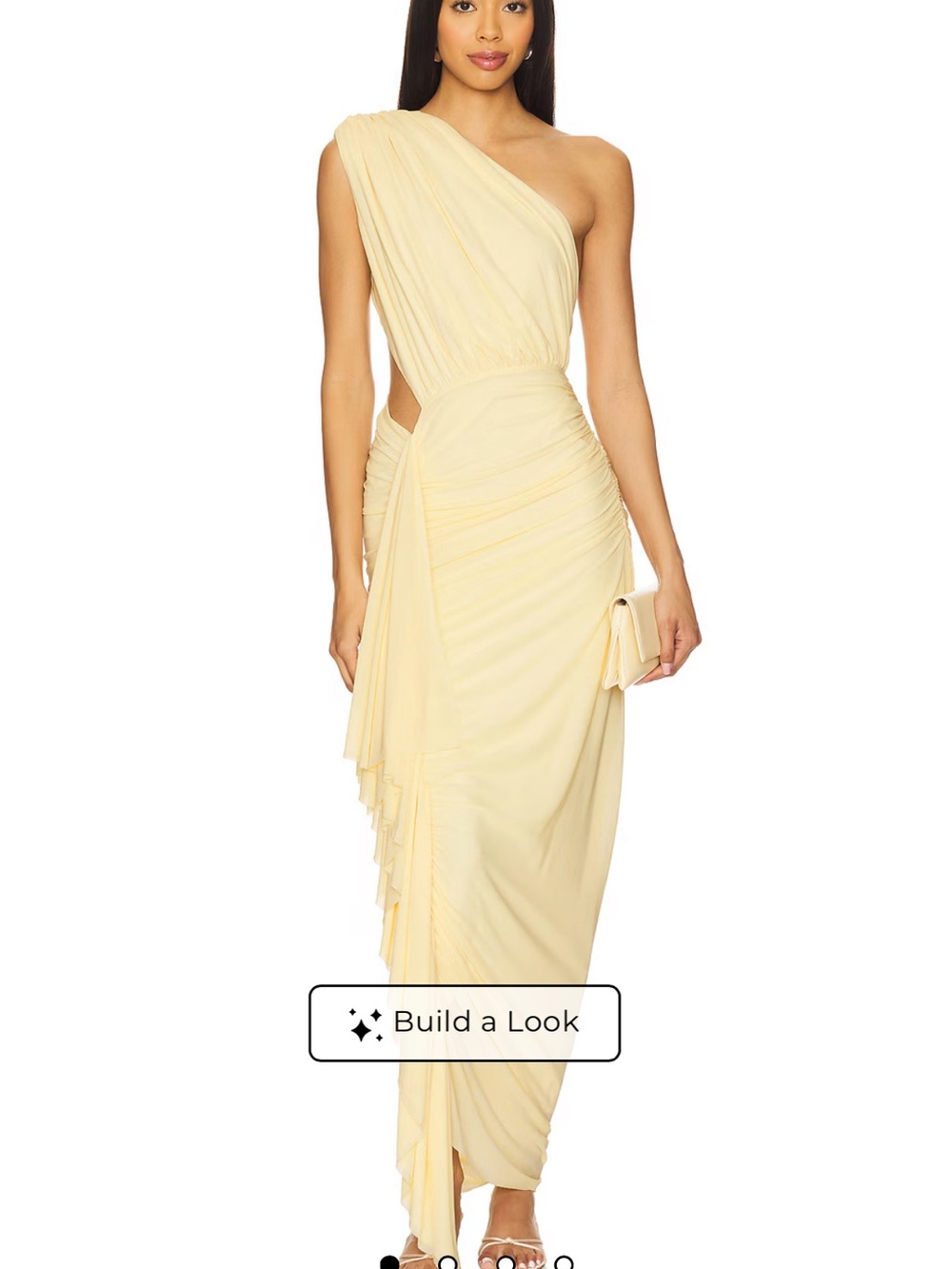 One-Shoulder Pale Yellow Ruched Formal Dress from Revolve